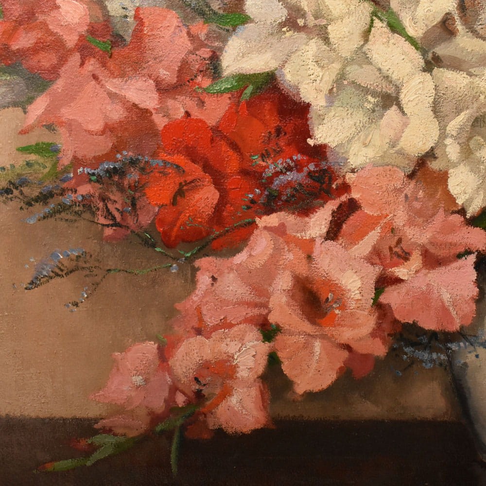 QF788 4a antique floral roses painting flower oil still life XIX